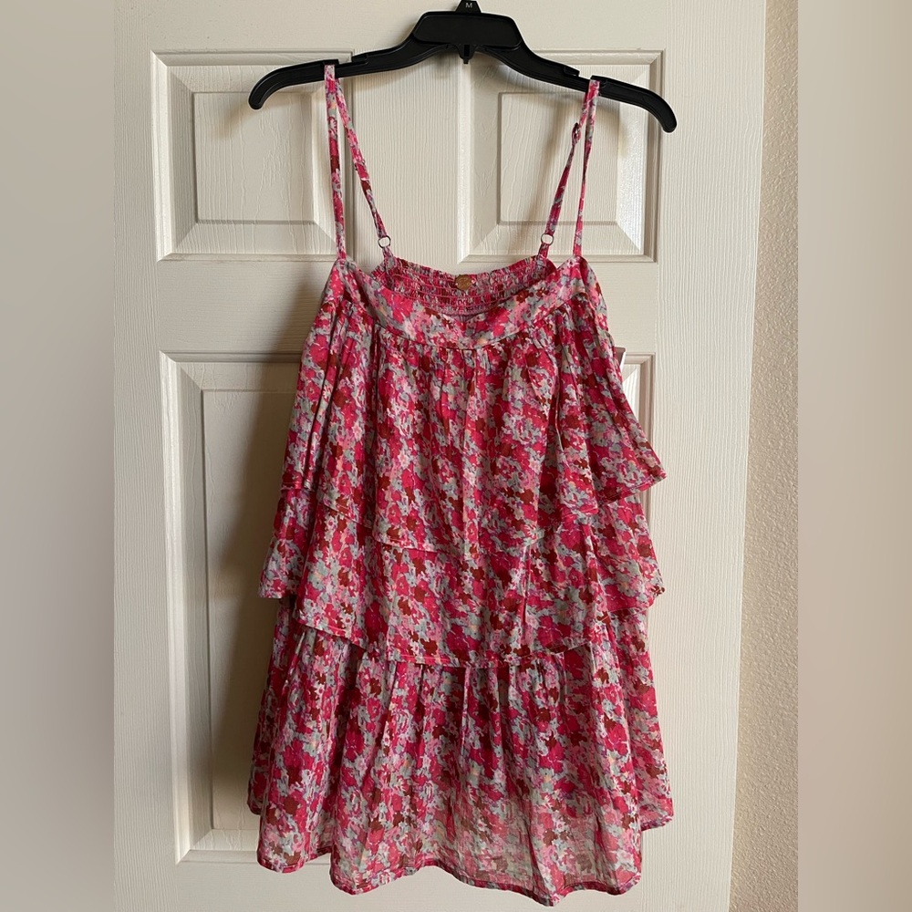FP One Pink Floral Ruffle Top Large